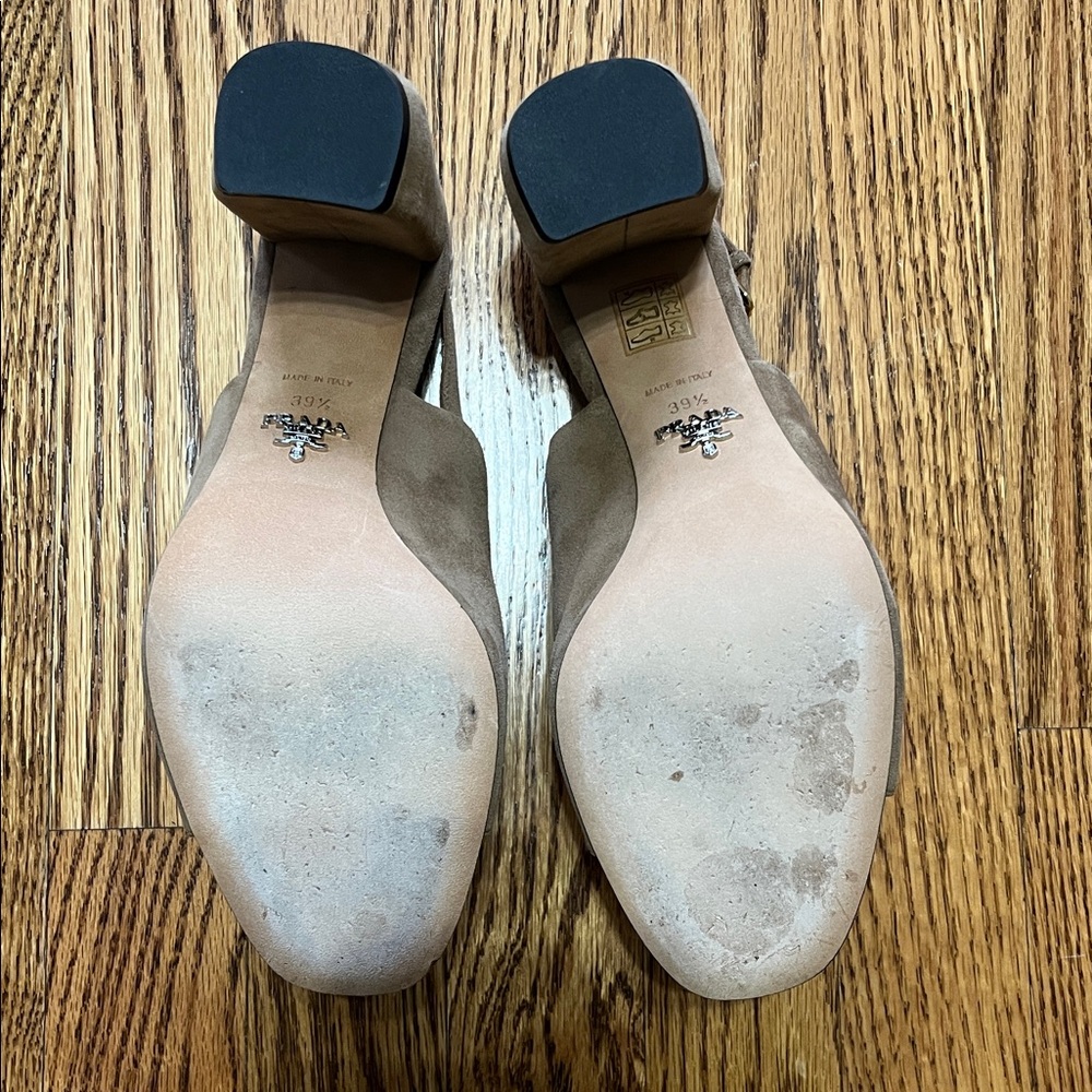 Prada Shield Suede Calzature Donna Camoscio Slingback Heels - Picture 9 of 9